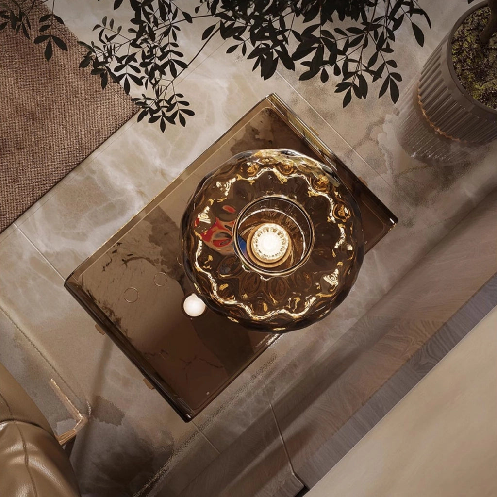 Close-up of the glossy lacquer finish on the nightstand drawer.