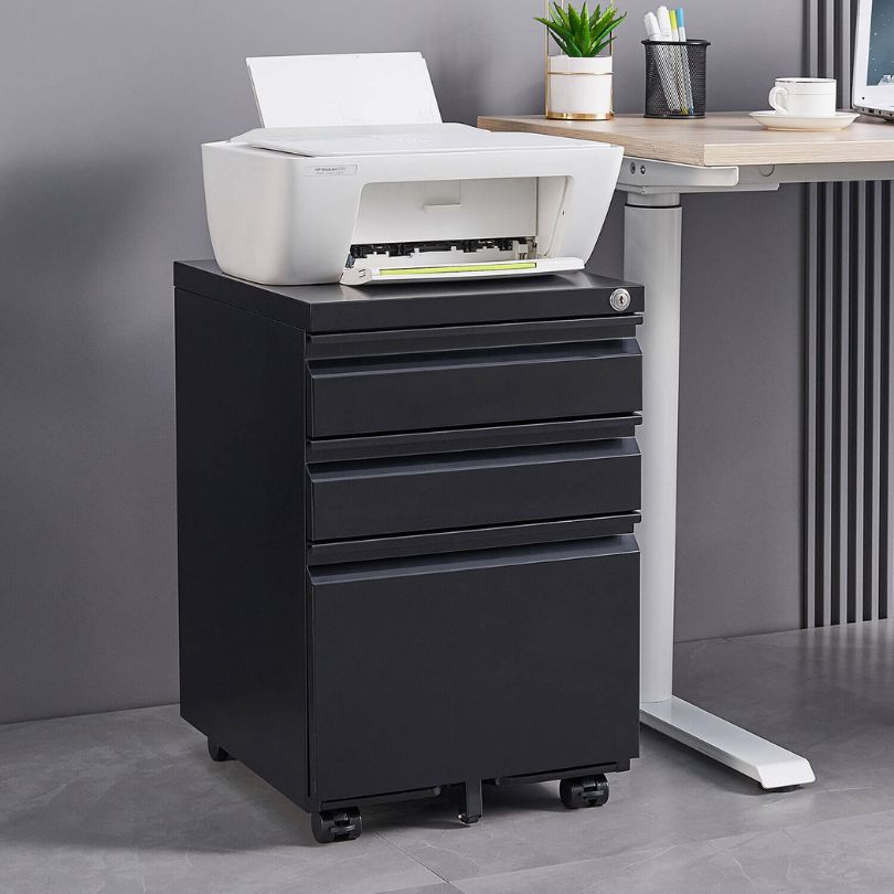 Mobile filing cabinet with lock showcasing its modern design and smooth-gliding wheels