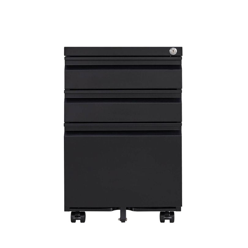 Close-up of the locking mechanism of the 3-drawer filing cabinet ensuring document security