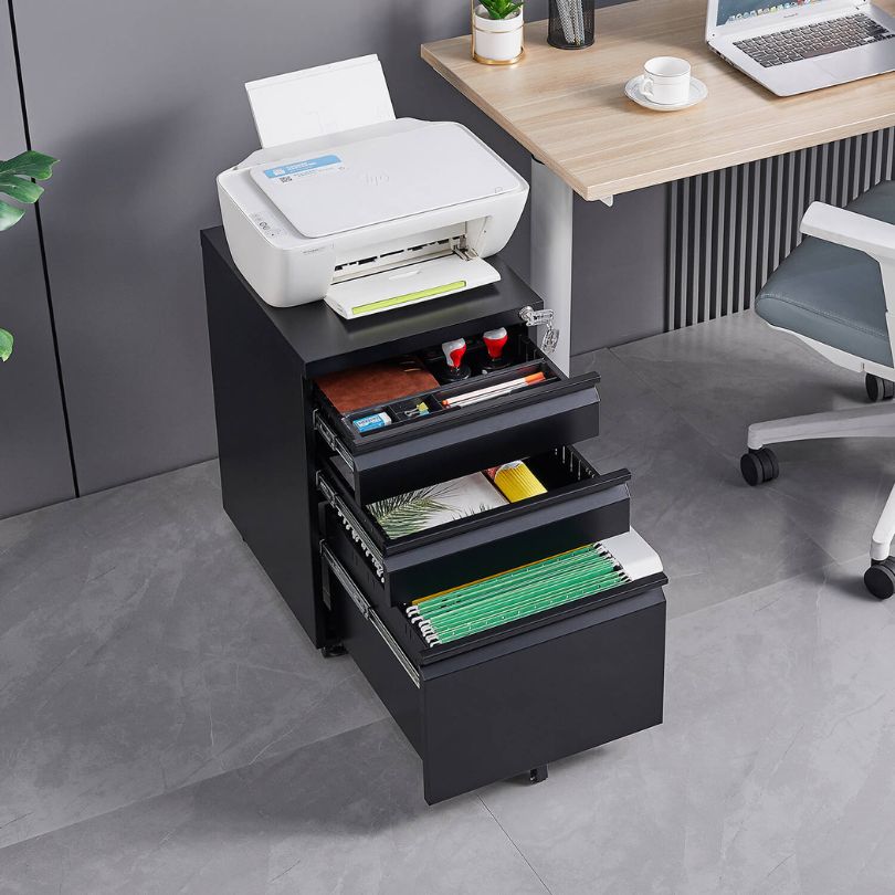 Mobile filing cabinet with lock showcasing its modern design and smooth-gliding wheels