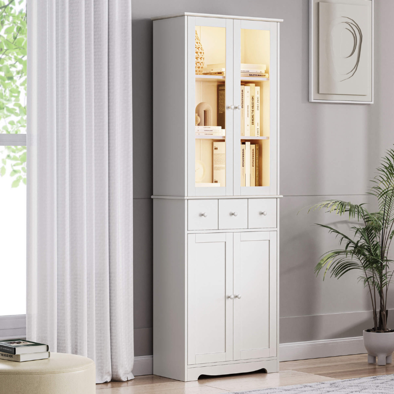 3-tier bookshelf featuring built-in LED lights, showcasing books and decor items.