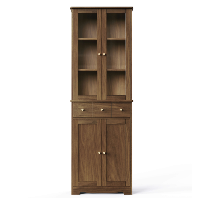 Functional storage cabinet featuring a walnut finish and spacious drawers.