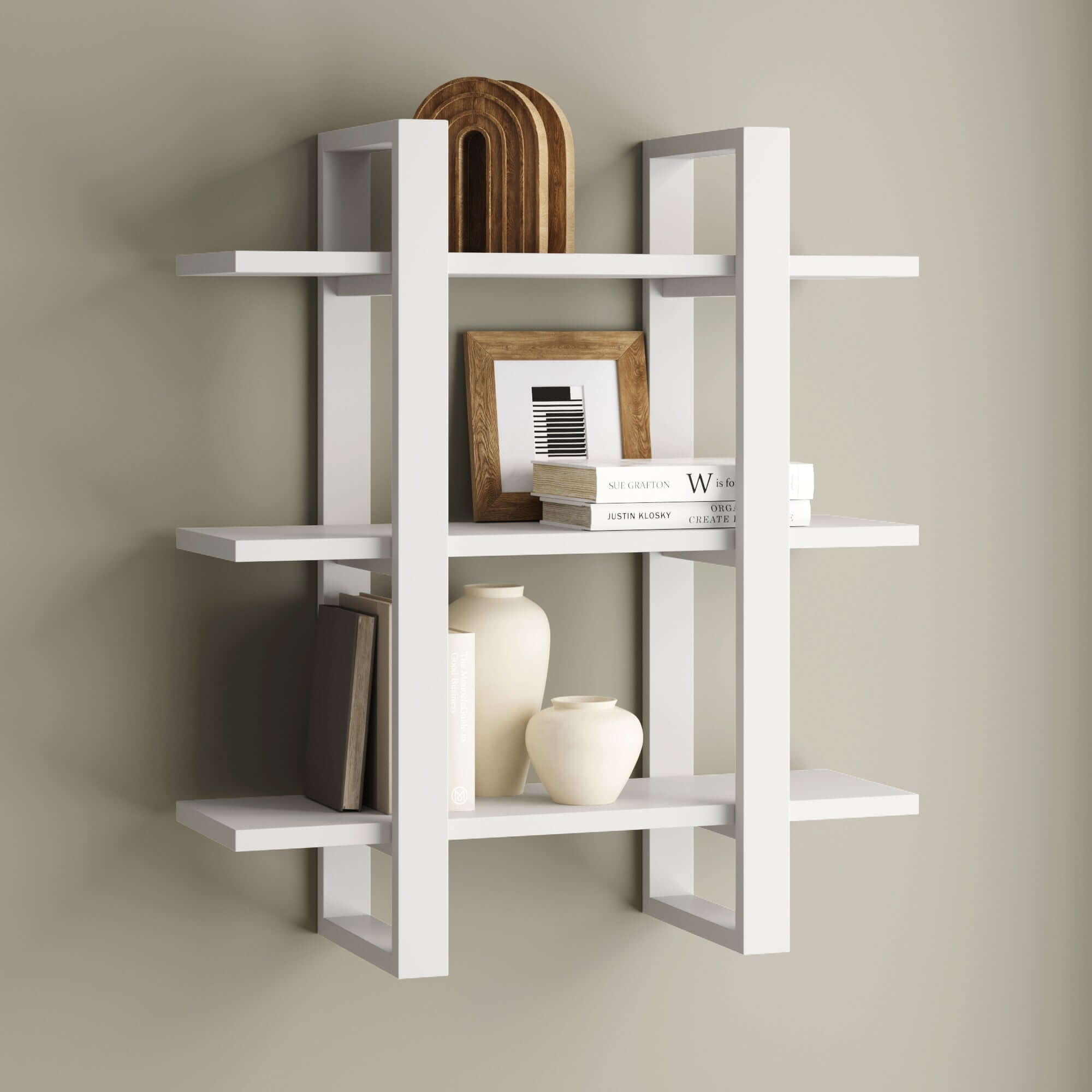 Close-up of the Dado-style design on the floating shelf