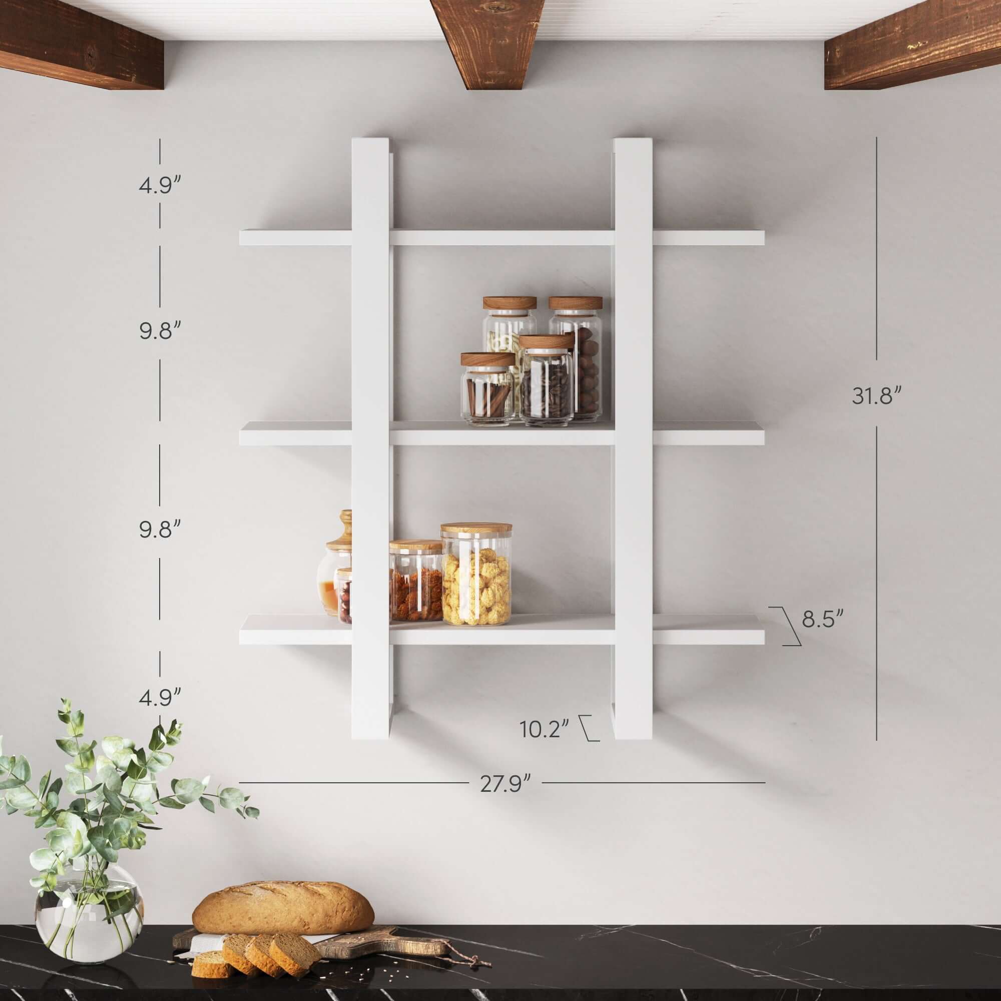 Elegant 3-Tier Floating Wooden Shelf showcasing books and plants