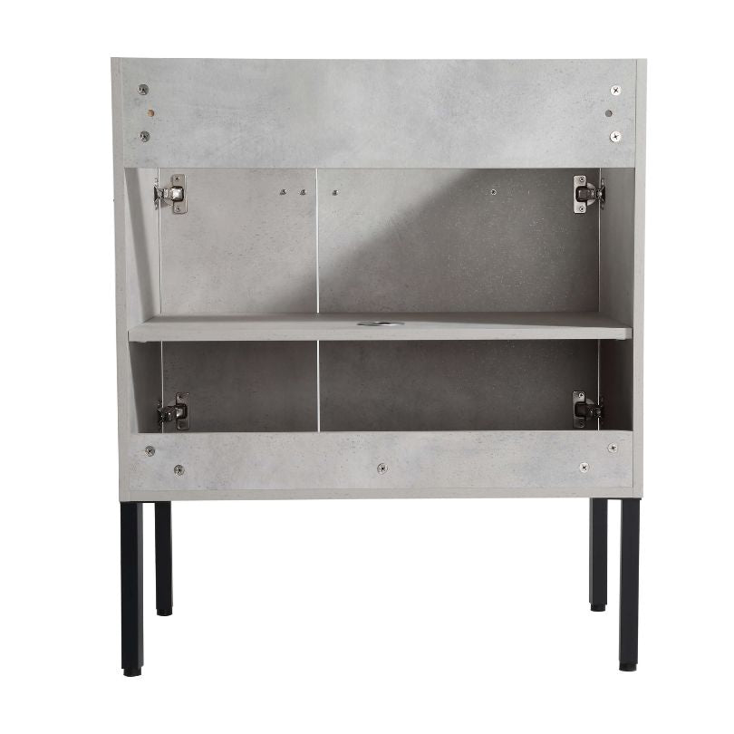 Front view of the 30-Inch Cement Gray Freestanding Vanity with Ceramic Sink, showcasing its modern design and soft-close doors.
