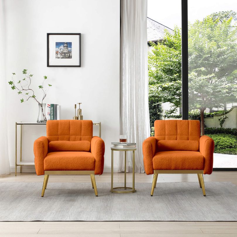 Close-up view of the plush teddy fabric and comfort pillow of the accent chair.