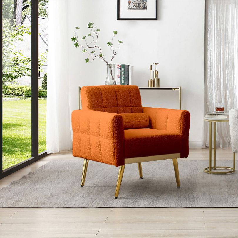 Modern tufted accent chair positioned in a stylish bedroom with bright decor.