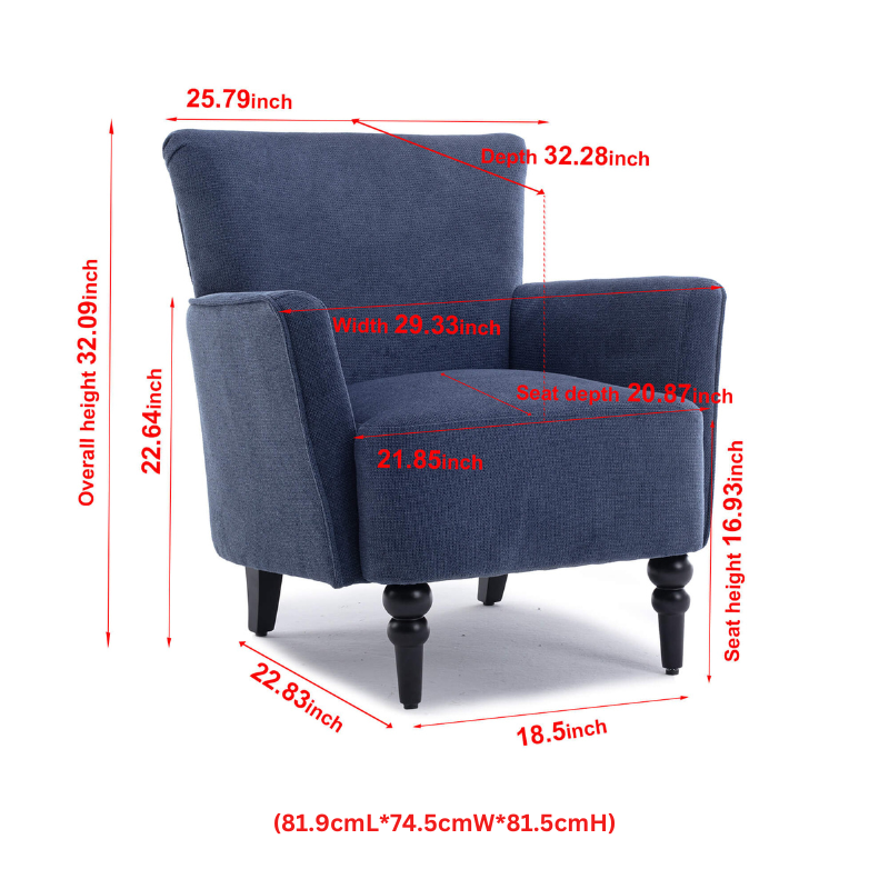 Chic 32" blue accent armchair with tufted backrest, ideal for stylish decor