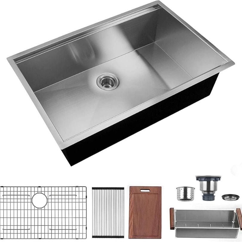 The spacious interior of the 32" single bowl sink showcasing its functional design.