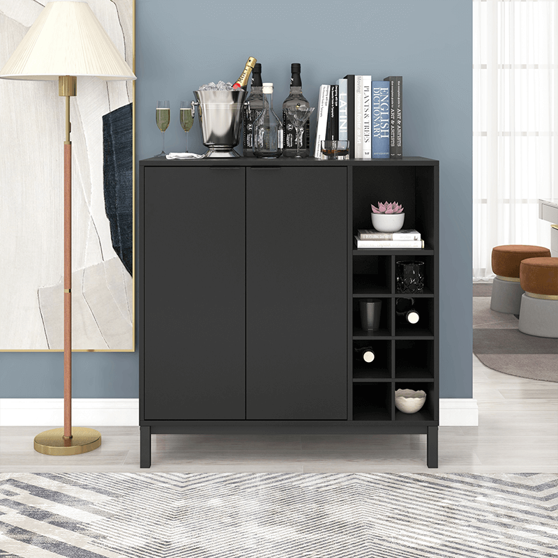 Front view of Virello 34-inch modern sideboard showcasing cabinet and wine rack