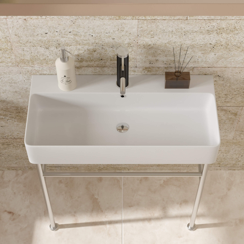 Modèle 35 Console Ceramic Sink with Overflow & Silver Frame - Image 3