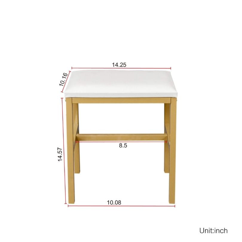 Side view of the stylish dressing table with open shelves and drawers, perfect for small spaces.