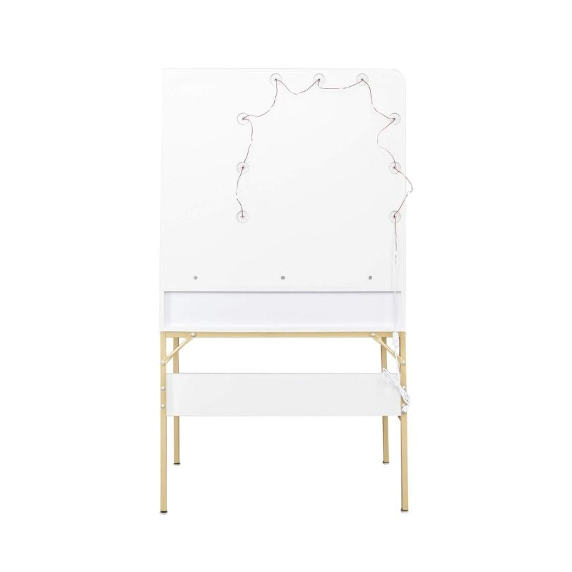 Close-up of the 9-LED illuminated mirror on the modern vanity, ideal for makeup application.