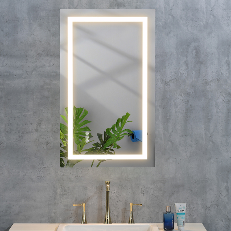 Elegance 36-inch dimmable LED bathroom mirror with anti-fog feature, mounted on a stylish wall.