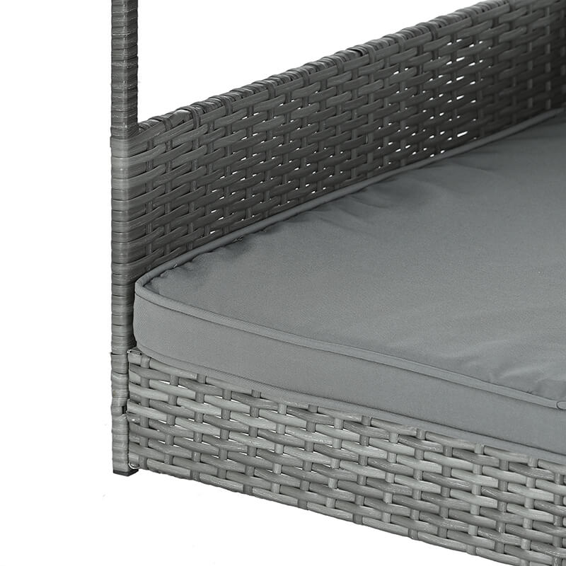 Close-up of the weather-resistant fabric and PE wicker material.
