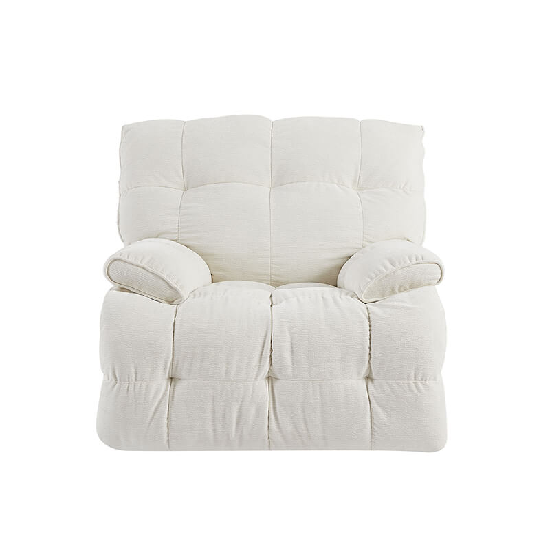 Top-down view of the modern creamy white recliner chair, highlighting its plush padding.
