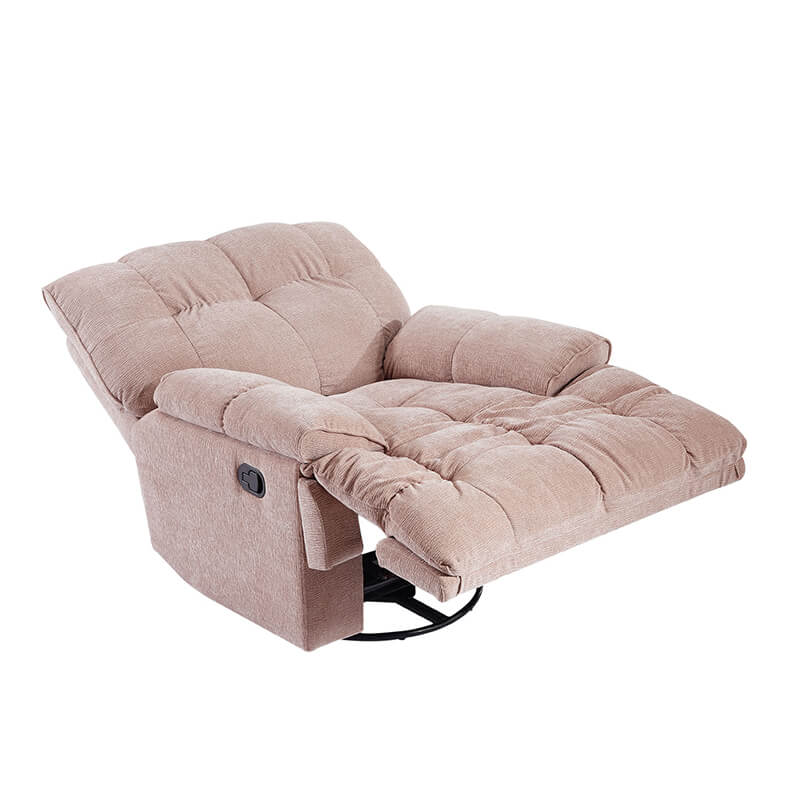 Elegant pink ergonomic swivel recliner chair showcasing its plush padding and modern design.