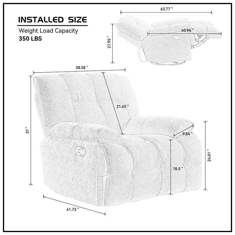 Side angle of the yellow recliner chair showcasing its plush armrests and plaid backrest.