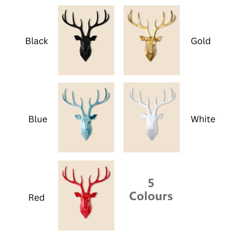 3D deer head wall sculpture displayed in a cozy living room setting.