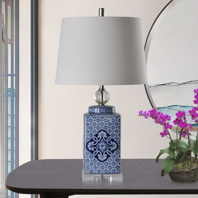 Elegant Blue and White Porcelain Table Lamp - Image 3