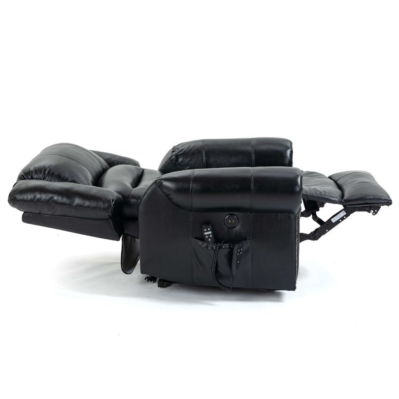Side view of Ultra Comfort Dual Motor Power Lift Recliner showcasing its ergonomic design and plush seating.