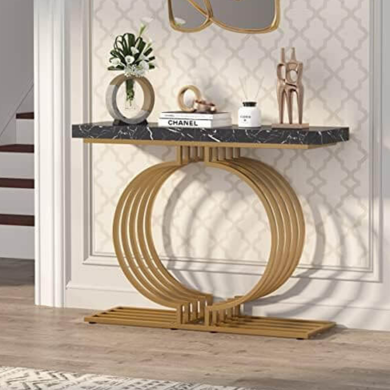 Modern console table in rustic brown and black colors enhancing decor