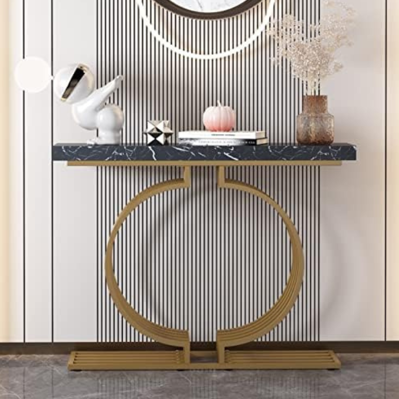 Elegant 40" modern console table with gold base showcasing collectibles