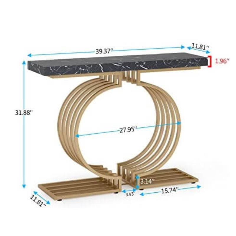 Elegant 40" modern console table with gold base showcasing collectibles