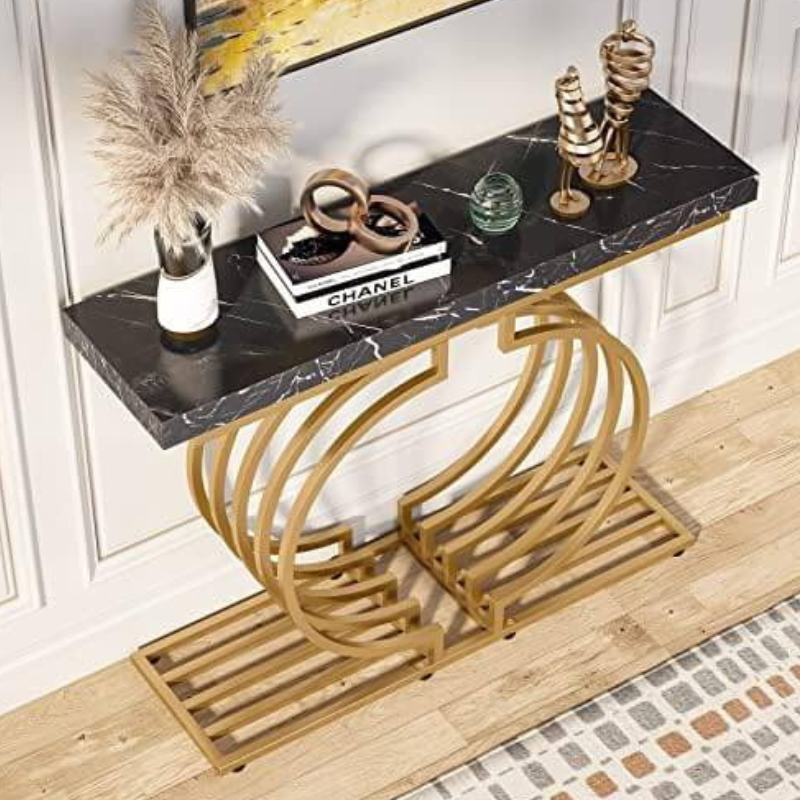 Modern console table in rustic brown and black colors enhancing decor
