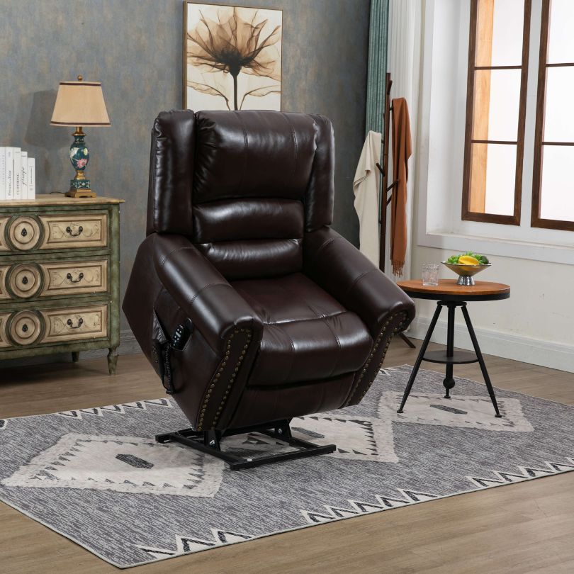 Close-up of the USB ports integrated into the modern recliner chair for convenience.
