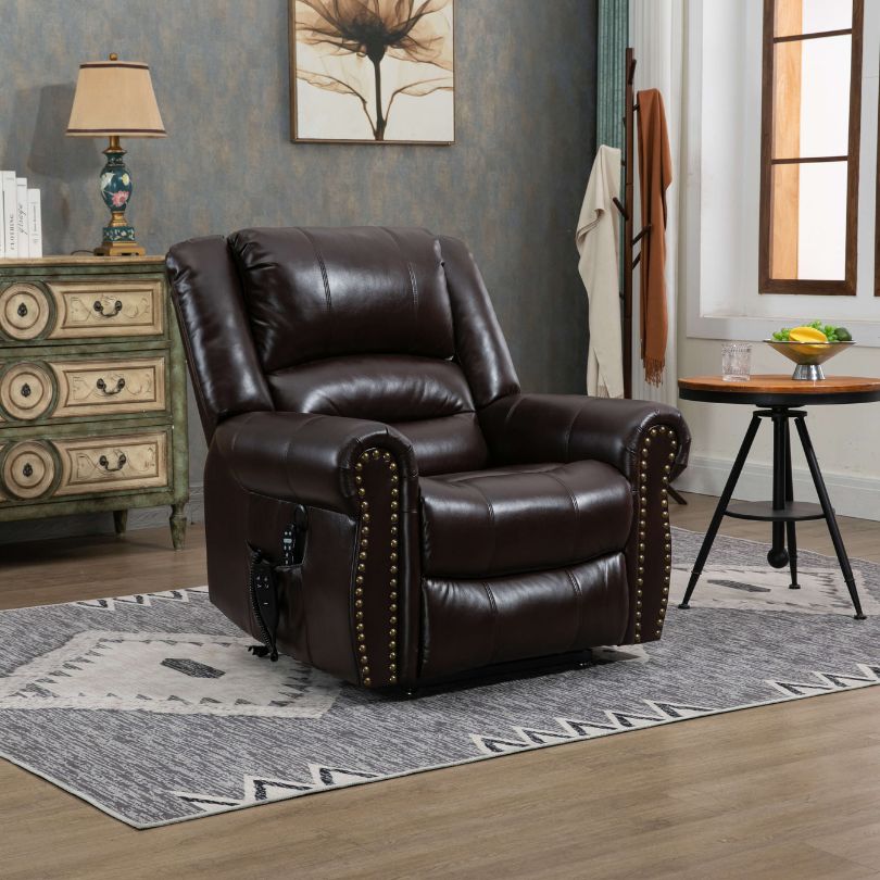A cozy living room setting featuring the power lift recliner chair with heat massage function.