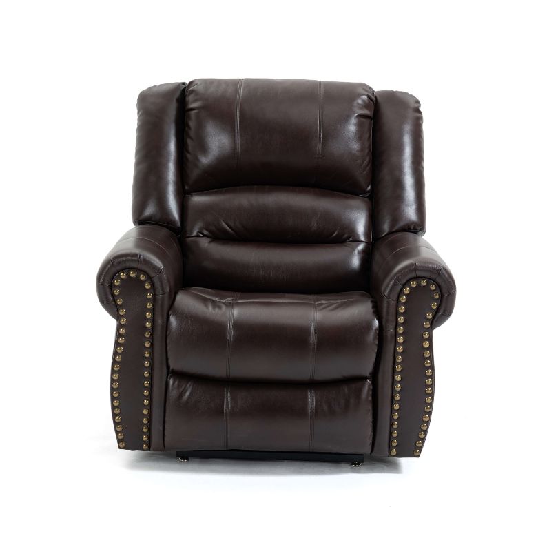 Side view of the luxurious power lift recliner chair showcasing its sleek design and faux leather finish.