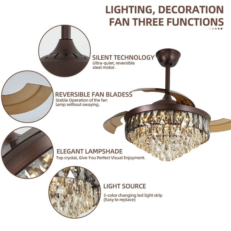Living room featuring the 42-inch chandelier ceiling fan with ambient lighting.