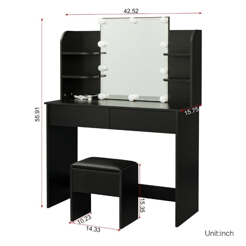 Side angle showcasing the spacious drawers of the modern dressing table
