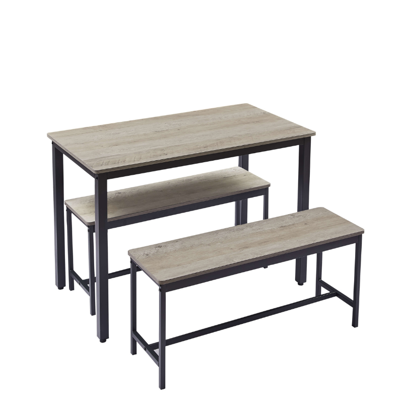 The entire industrial dining table set in a cozy dining room setting, accommodating four people comfortably.