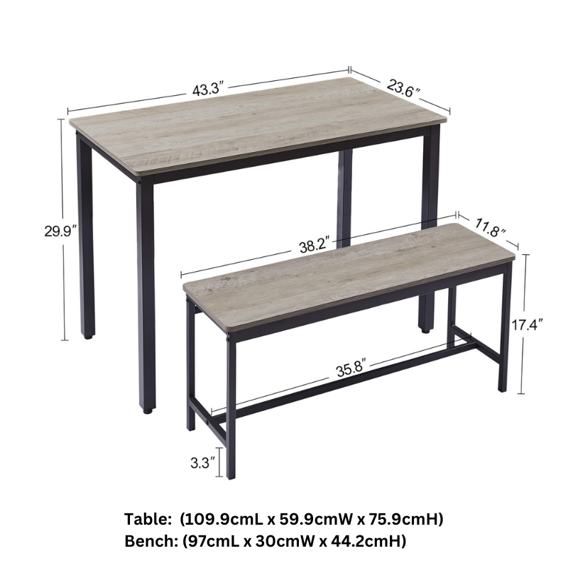 Close-up of the dining tables smooth walnut finish and sturdy metal legs, ideal for small dining areas.