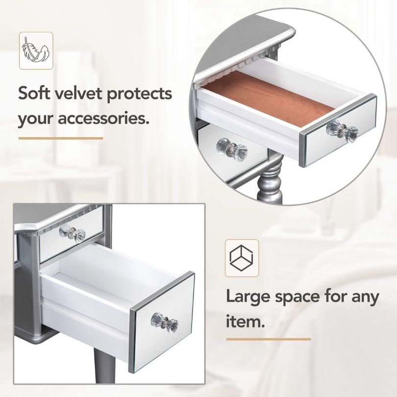 In-use shot of the dressing table showcasing its storage capacity