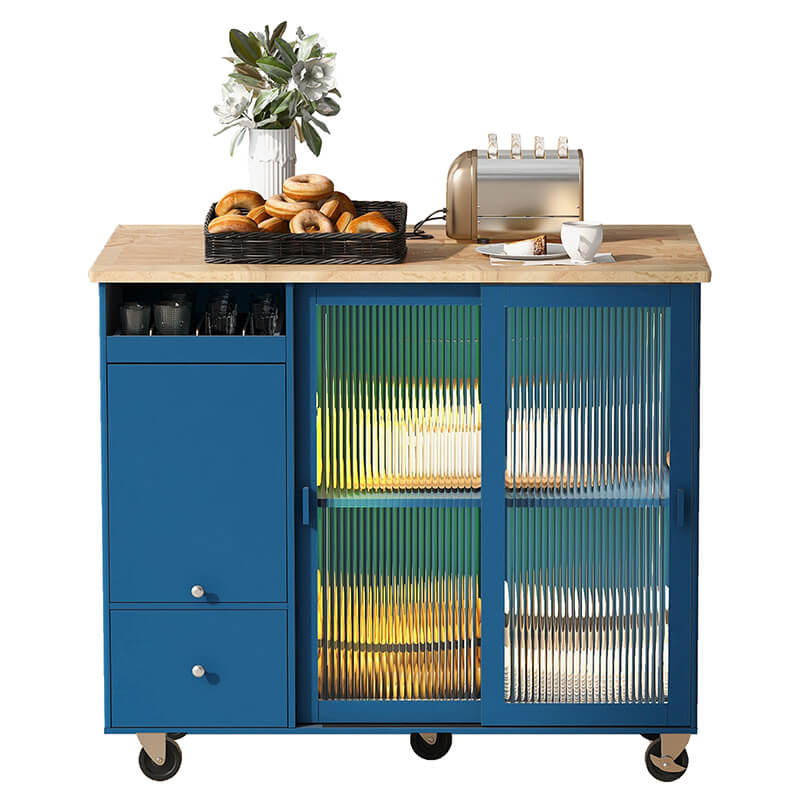 Navy Blue Modern Kitchen Island Cart with LED Lighting - Image 7