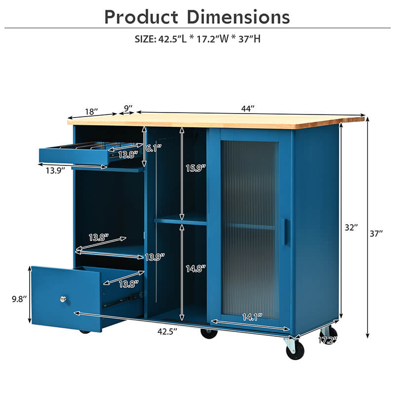 Navy Blue Modern Kitchen Island Cart with LED Lighting - Image 10
