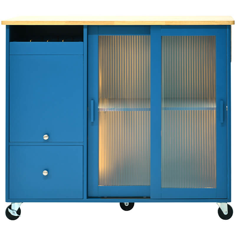 Navy Blue Modern Kitchen Island Cart with LED Lighting - Image 8