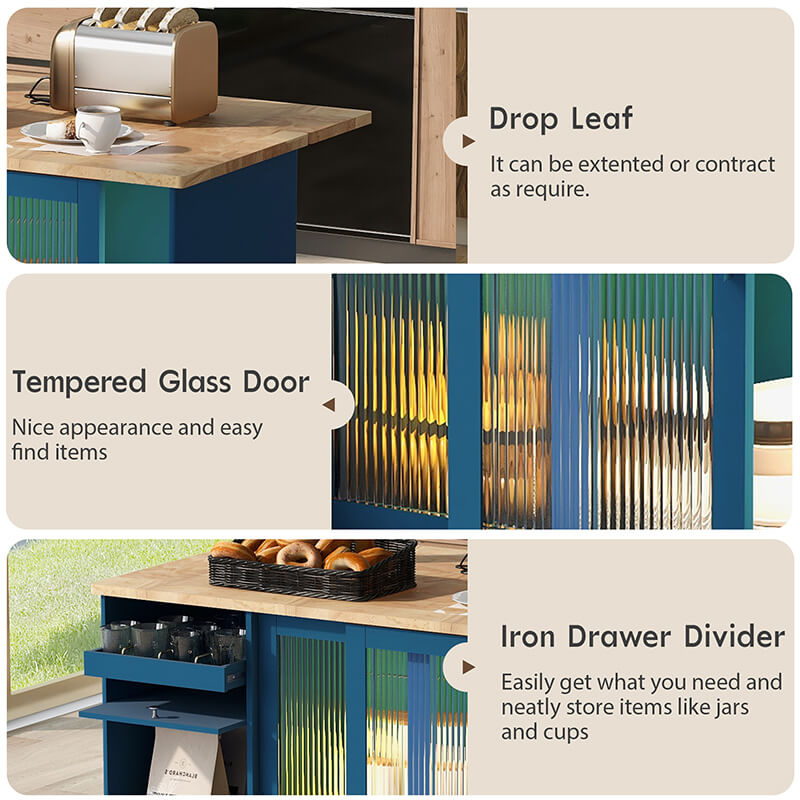 Navy Blue Modern Kitchen Island Cart with LED Lighting - Image 6