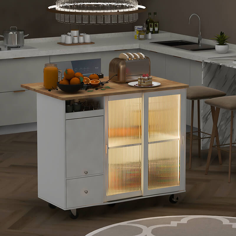Elegant 44" White Kitchen Island Cart with LED and Flip Door - Image 7