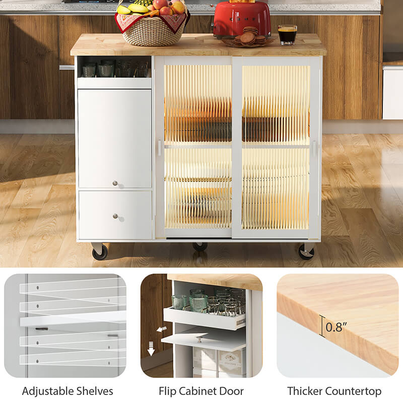Elegant 44" White Kitchen Island Cart with LED and Flip Door - Image 8