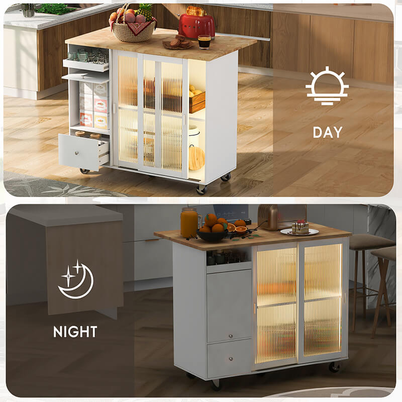 Elegant 44" White Kitchen Island Cart with LED and Flip Door - Image 4