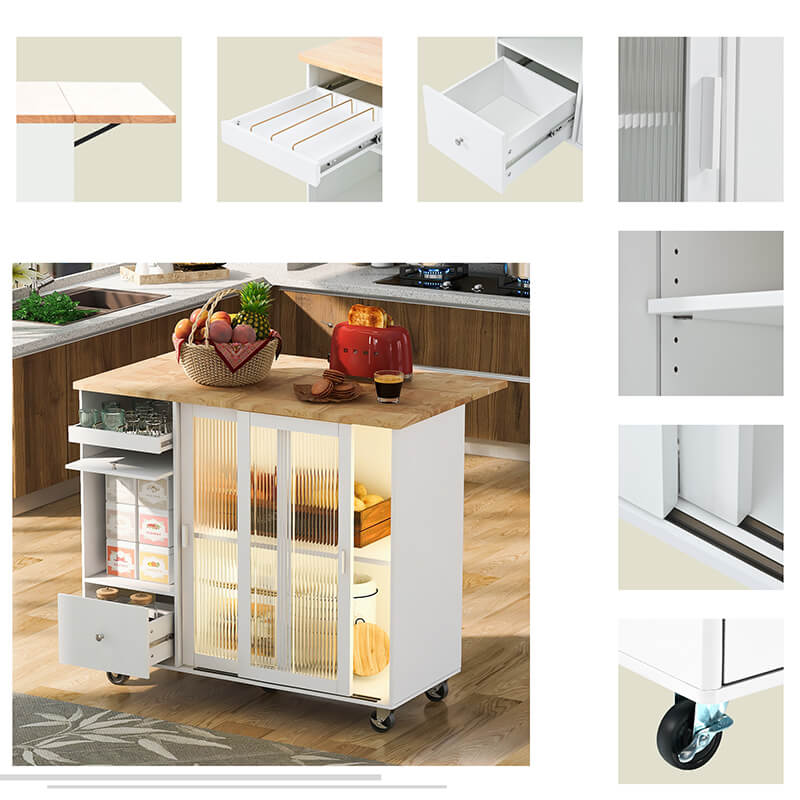 Elegant 44" White Kitchen Island Cart with LED and Flip Door - Image 5