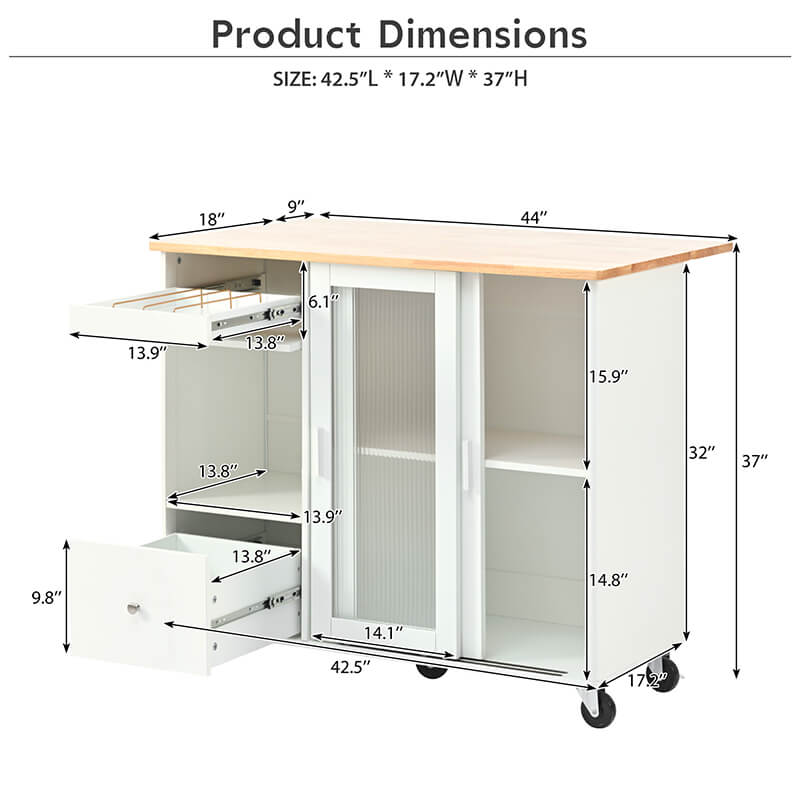 Elegant 44" White Kitchen Island Cart with LED and Flip Door - Image 10