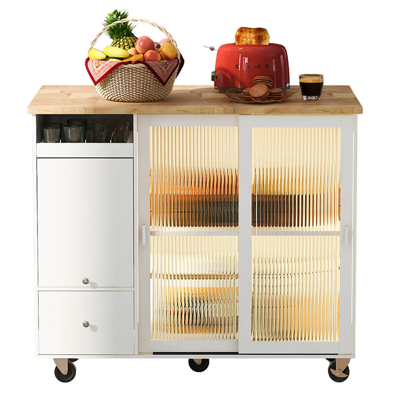 Elegant 44" White Kitchen Island Cart with LED and Flip Door - Image 3
