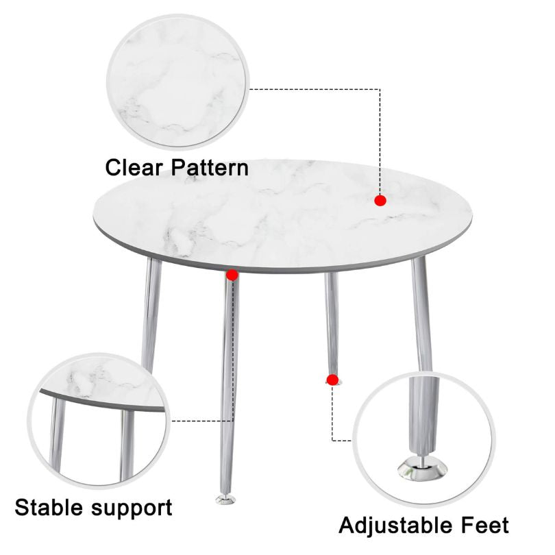Side view showcasing the chrome-plated legs of the dining table.
