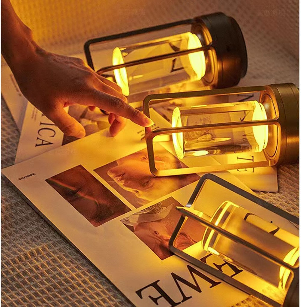 Elegant Rechargeable Touch Crystal LED Table Lamp showcasing its sleek design in a modern living room setting.