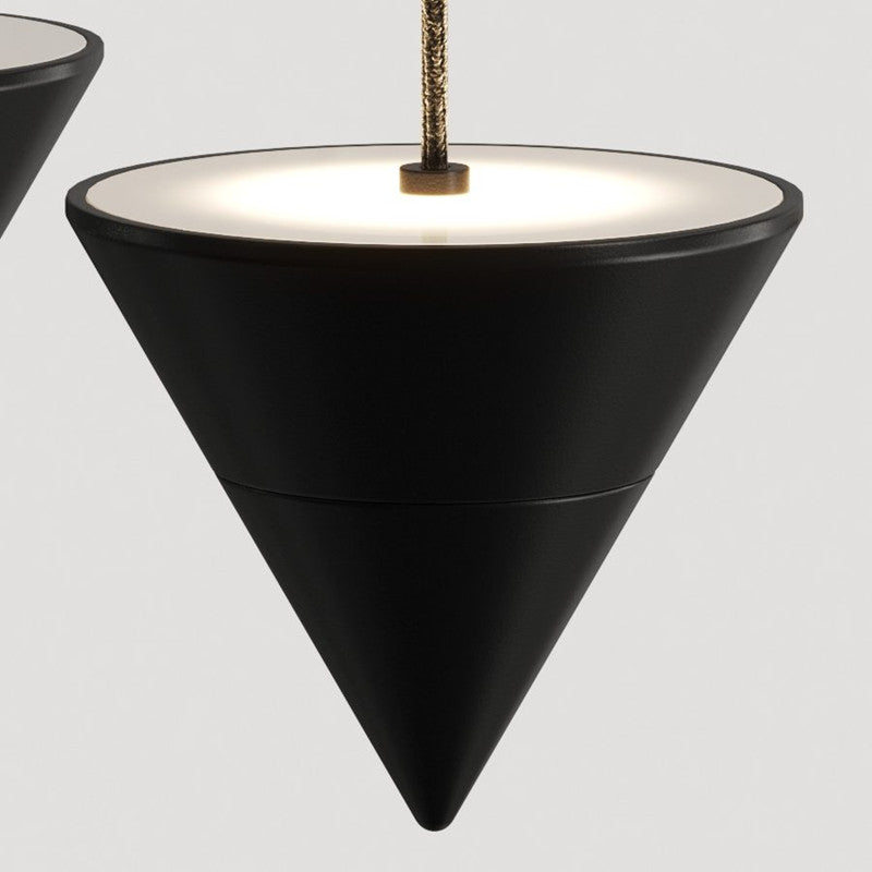 Close-up of the aluminum structure of the modern pendant light.